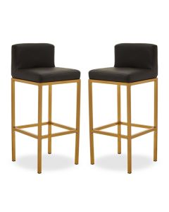 Bolney Black Faux Leather Bar Chairs With Gold Metal Base In Pair