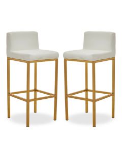 Bolney White Faux Leather Bar Chairs With Gold Metal Base In Pair