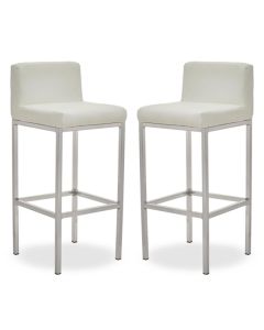 Bolney White Faux Leather Bar Chairs With Chrome Metal Base In Pair