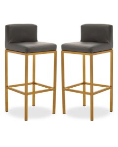 Bolney Grey Faux Leather Bar Chairs With Gold Metal Base In Pair