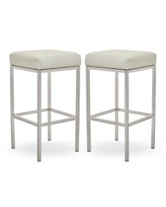 Bolney White Faux Leather Bar Stools With Chrome Metal Base In Pair