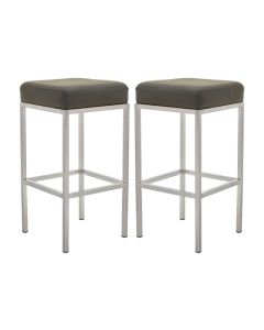 Bolney Grey Faux Leather Bar Stools With Chrome Metal Base In Pair