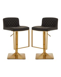 Baian Black Leather Effect Bar Stools With Gold Base In Pair