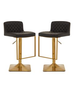 Baian Black Leather Effect Bar Stools With Gold Base In Pair