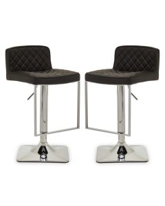 Baian Black Leather Effect Bar Stools With Chrome Base In Pair