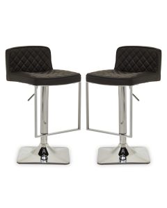 Baian Black Leather Effect Bar Stools With Chrome Base In Pair