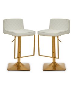 Baian White Leather Effect Bar Stools With Gold Base In Pair