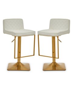 Baian White Leather Effect Bar Stools With Gold Base In Pair