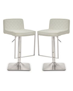 Baian White Leather Effect Bar Stools With Chrome Base In Pair