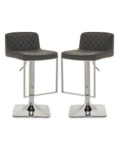 Baian Dark Grey Leather Effect Bar Stools With Chrome Base In Pair