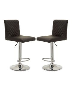 Bowburn Gas-lift Black Faux Leather Bar Stools With Chrome Base In Pair
