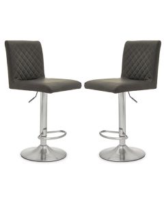 Bowburn Gas-lift Dark Grey Faux Leather Bar Stools With Chrome Base In Pair
