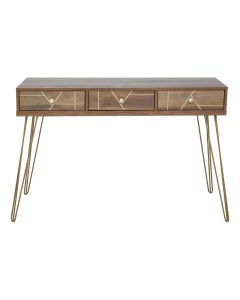 Flori Wooden Computer Desk With 3 Drawers In Brown