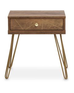 Flori Wooden Side Table With 1 Drawer And Hairpin Legs