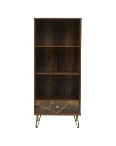 Flori Wooden Bookcase With 2 Shelves And 1 Drawer In Brown
