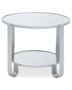 Jolie Round Mirrored Top Side Table With Silver Metal Frame