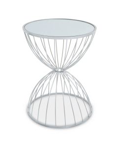 Jolie Hourglass Mirrored Top Side Table With Silver Metal Frame