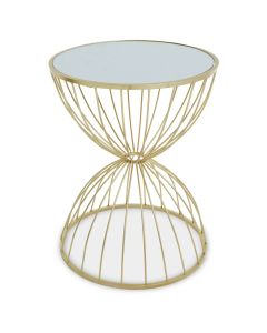 Jolie Hourglass Mirrored Top Side Table With Gold Metal Frame