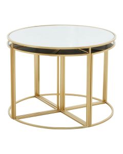 Jolie Mirrored Top Nest Of 5 Tables Set With Gold Metal Frames