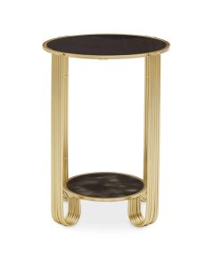 Jolie Round Mirrored End Table In Black With Gold Frame