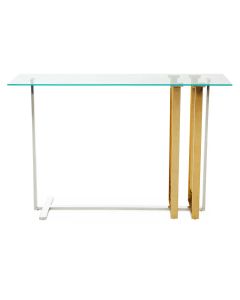 Alvea Rectangular Glass Top Console Table With Stainless Steel Base