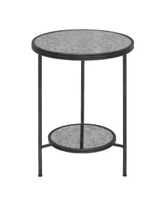 Xania Round Two Tier Antique Mirrored Glass Side Table In Monochrome Hues