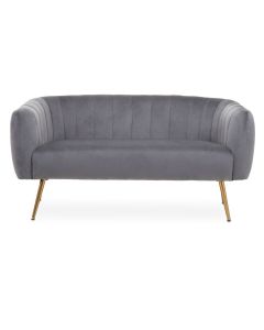Larissa Textile Velvet 2 Seater Sofa In Grey With Warm Metallic Legs