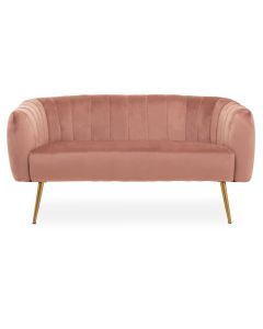 Larissa Textile Velvet 2 Seater Sofa In Pink With Warm Metallic Legs