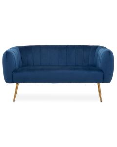 Larissa Textile Velvet 2 Seater Sofa In Blue With Warm Metallic Legs