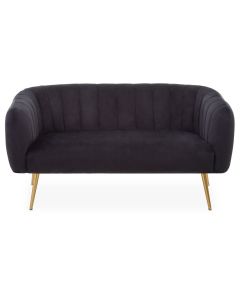 Larissa Textile Velvet 2 Seater Sofa In Black With Warm Metallic Legs