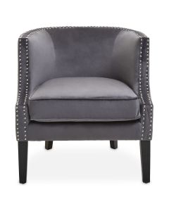 Larissa Velvet Studded Bedroom Chair In Grey With Black Rubberwood Legs