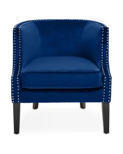 Larissa Velvet Studded Bedroom Chair In Blue With Black Rubberwood Legs