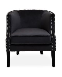 Larissa Velvet Studded Bedroom Chair In Black With Black Rubberwood Legs