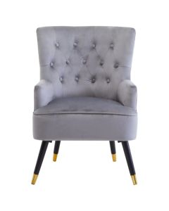 Loretta Velvet Tufted Bedroom Chair In Grey