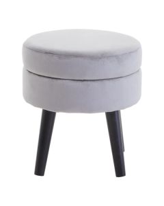 Loretta Velvet Stool In Grey With Black Wooden Legs