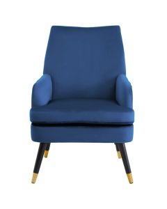 Loretta Velvet Armchair In Midnight Blue With Black Wood Legs