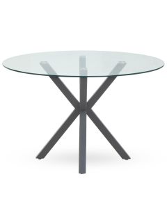 Salford Round Clear Glass Dining Table With Grey Wood Legs