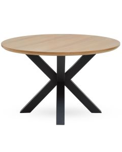 Salford Round Wooden Dining Table In Natural With Black Metal Legs