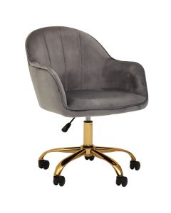 Brent Velvet Home And Office Chair In Dark Grey With Gold Base