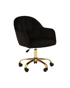 Brent Velvet Home And Office Chair In Black With Gold Base