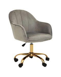 Brent Velvet Home And Office Chair In Light Grey With Gold Base