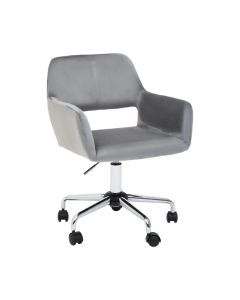 Brent Velvet Home And Office Chair In Grey With Chrome Base