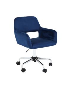 Brent Velvet Home And Office Chair In Navy With Chrome Base