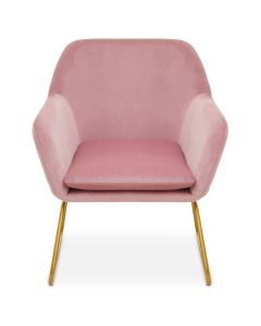 Xander Velvet Armchair In Pink With Gold Metal Frame
