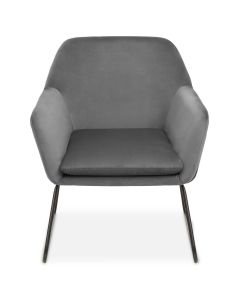 Xander Velvet Armchair In Grey With Black Metal Frame