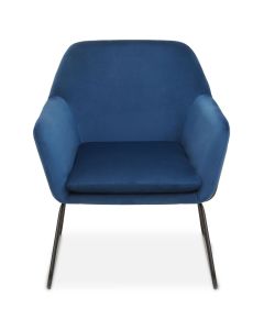 Xander Velvet Armchair In Midnight Blue With Black Metal Frame