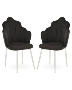 Tian Black Velvet Dining Chairs With Chrome Metal Legs In Pair