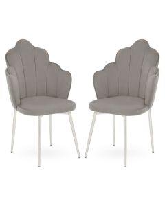 Tian Grey Velvet Dining Chairs With Chrome Metal Legs In Pair