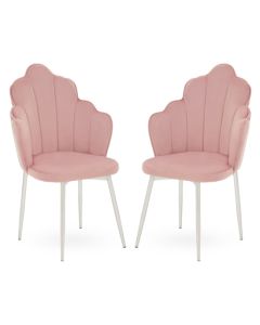 Tian Pink Velvet Dining Chairs With Chrome Metal Legs In Pair