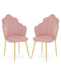 Tian Pink Velvet Dining Chairs With Gold Metal Legs In Pair